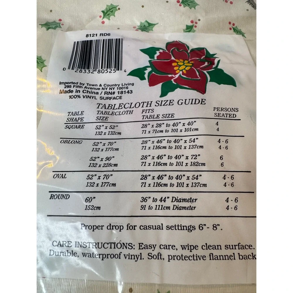 Vintage Christmas Bear Flannel‎ Backed Vinyl Tablecloth Round 60 inch